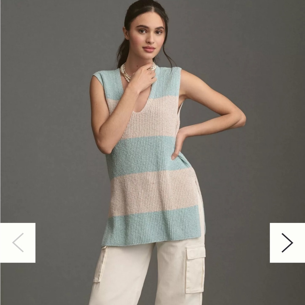 Pilcro by Anthropologie Longline Sweater Vest Blue Striped Size Small